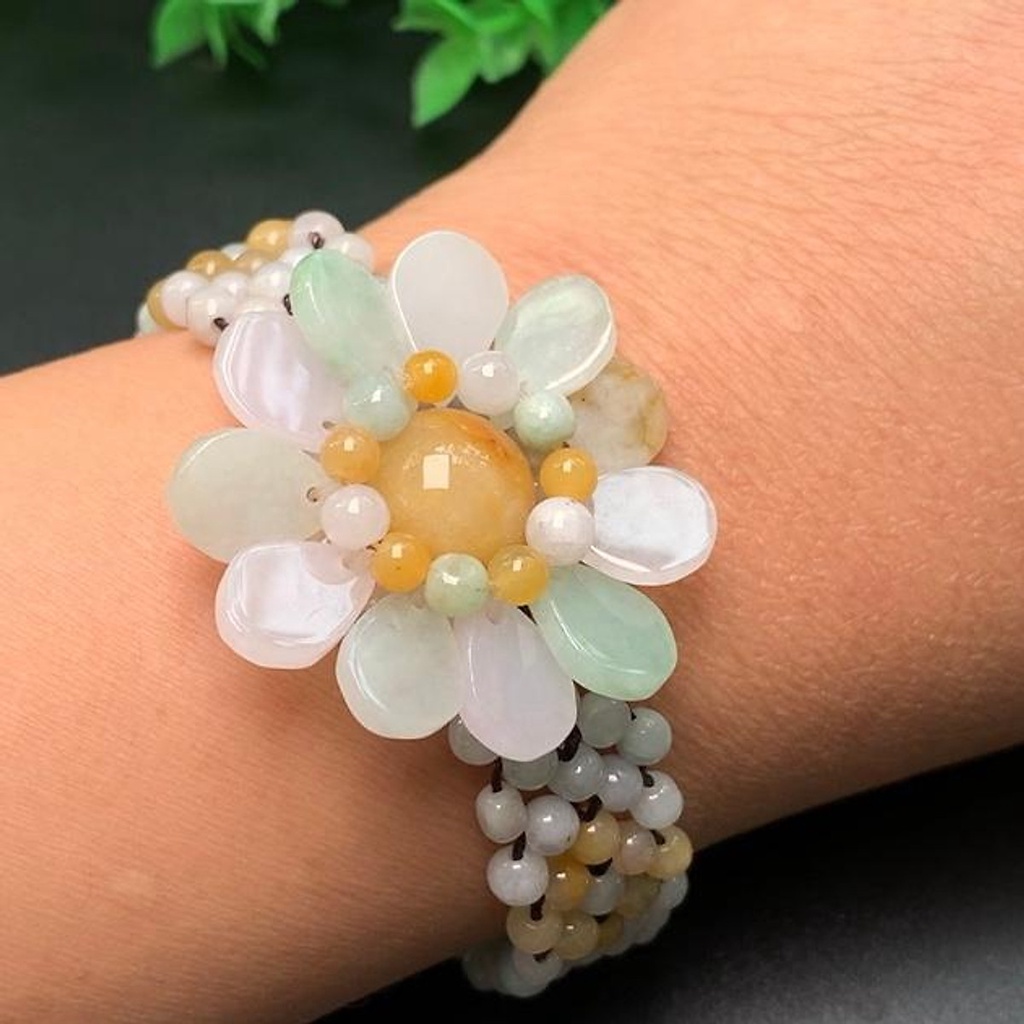 Vòng tay hoa phong thủy ngọc phỉ thúy / ngọc cẩm thạch tự nhiên cao cấp