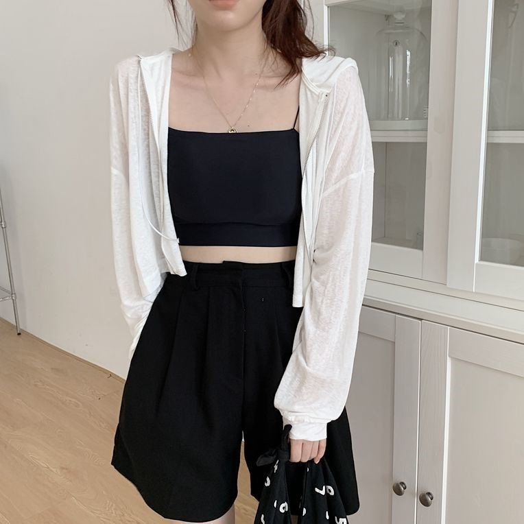 Áo Khoác Nữ Có Nón và Dây Kéo Aimeehouse Áo Cardigan Mỏng Thoáng Mát Thời Trang Mùa Hè Mới