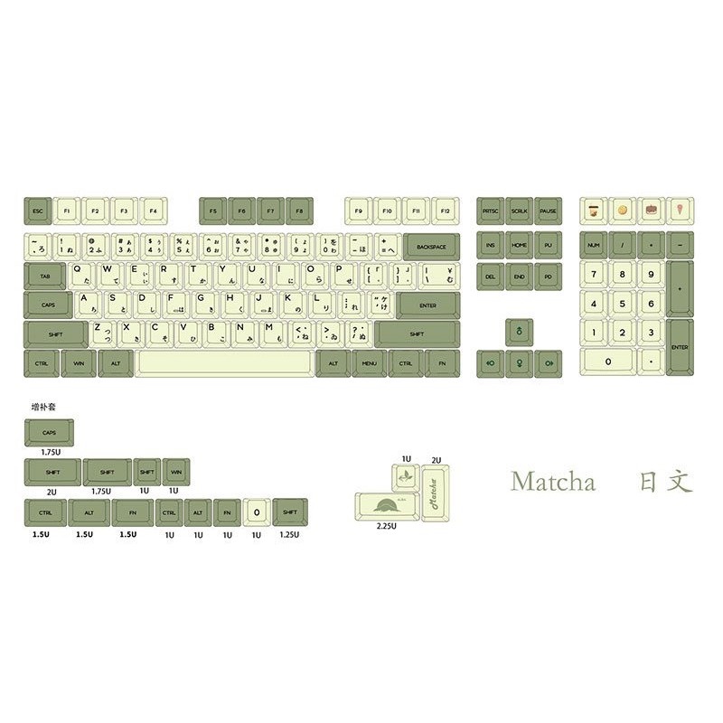 Bộ keycap XDA PBT Matcha Trà Xanh 125 nút in Dye-Sub Font chữ to ( hỗ trợ layout 61 64 87 104 108 Phím )