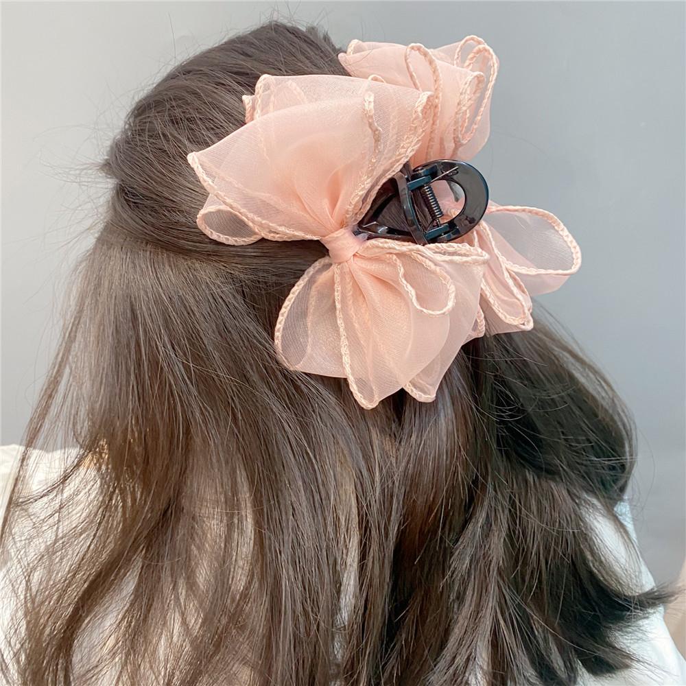 QQMALL Kẹp Tóc Hình Nơ Bằng Vải Organza Thanh Lịch Thời Trang Phong Cách Hàn Quốc