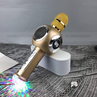 Micro karaoke bluetooth kèm loa bass M8 đèn led nháy theo nhạc