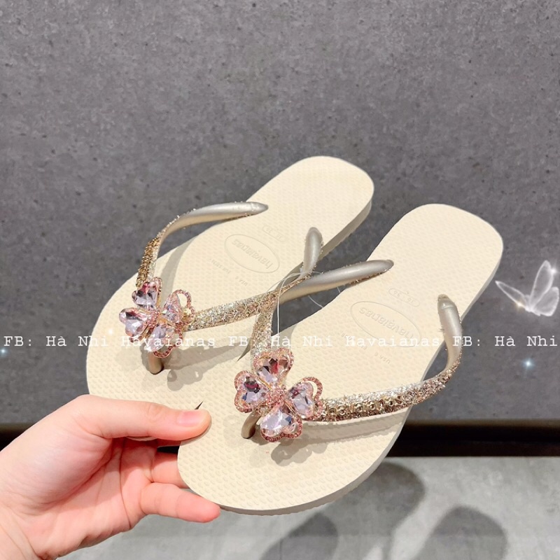 Havaianas Dép Tông Nữ Glitter Quai KT Sợi Gold Chính Hãng Charm Hoa _ Hà Nhi Havaianas
