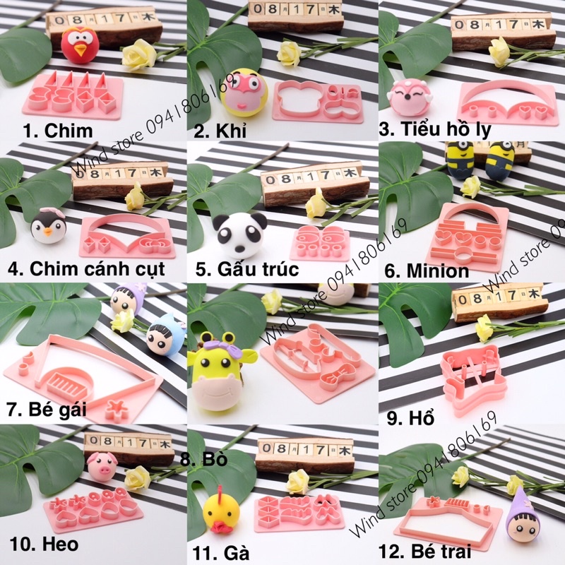 Set 12 mẫu khuôn cắt tạo hình thú cho bánh bao