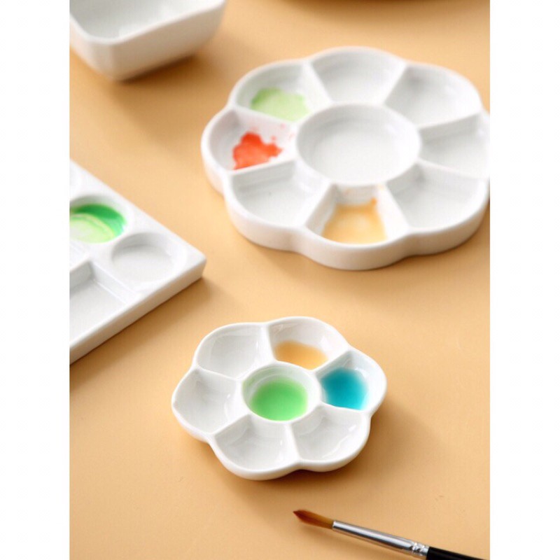 [Michi Art Store] Palette khay pha màu bằng sứ có nắp hình hoa, sò