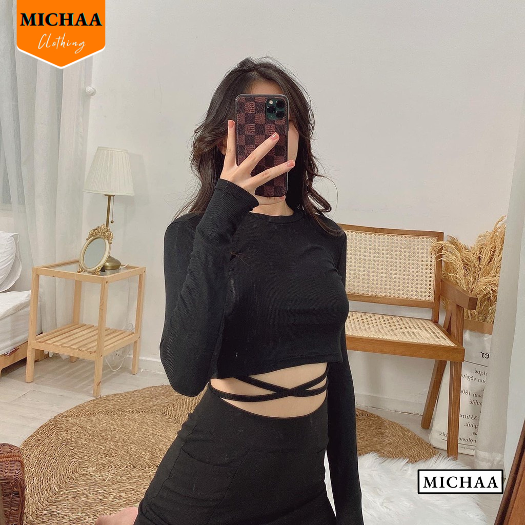 Áo Croptop Nữ Cổ Tròn TAY DÀI QUẤN BỤNG Ôm Body, Áo Thun Kiểu Sexy Chất Borip MICHAA CR71