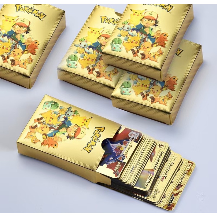 Bộ thẻ bài Pokemon cao cấp , thẻ lá mạ vàng, mạ bạc 55 thẻ