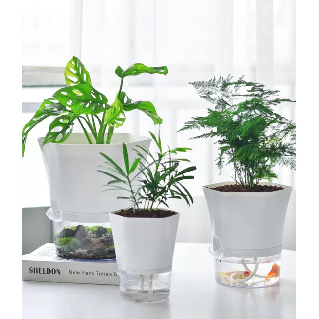 Nitrogen071 Lọ hoa nhựa tự tưới nước trong suốt ánh sáng có thể tháo rời hai lớp cho ban công