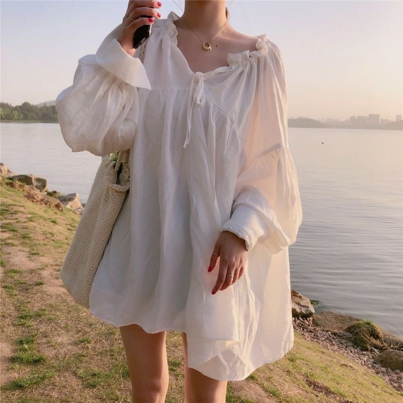Váy Sơ Mi BabyDoll Dáng Rộng Hở Vai