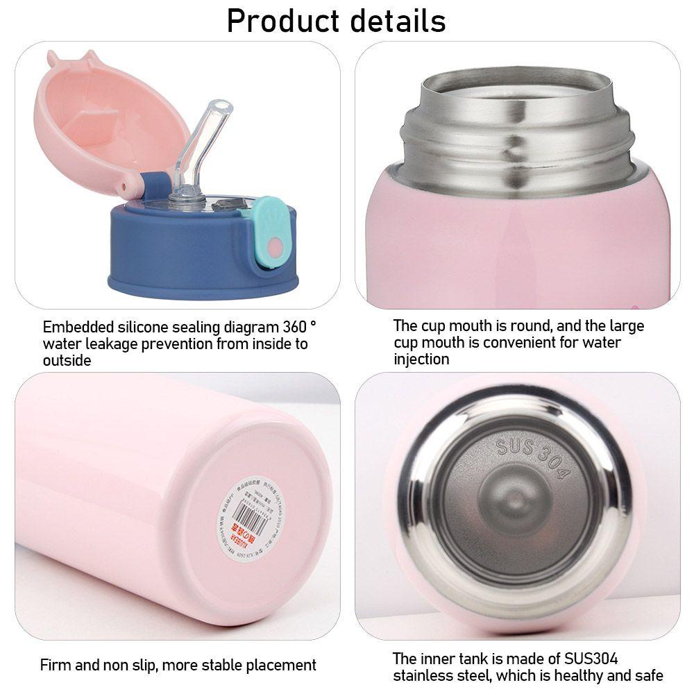 ♫Daphne♫ Bình Nước Giữ Nhiệt Bằng Thép Không Gỉ 400ML Có Ống Hút In Hình Hoạt Hình Dễ Thương Cho Bé