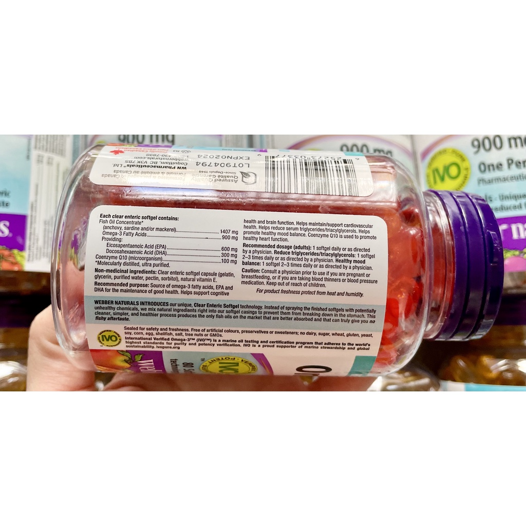 Viên dầu cá Webber Natural omega 3 900mg& CoQ10 80 viên; HSD 2027