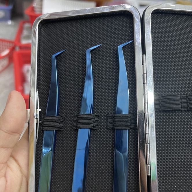 Nhíp gắp volume xanh phủ nhám _dụng cụ mi_keo nối mi_uốn mi_mi khay_mi fan_THÚY HÀ