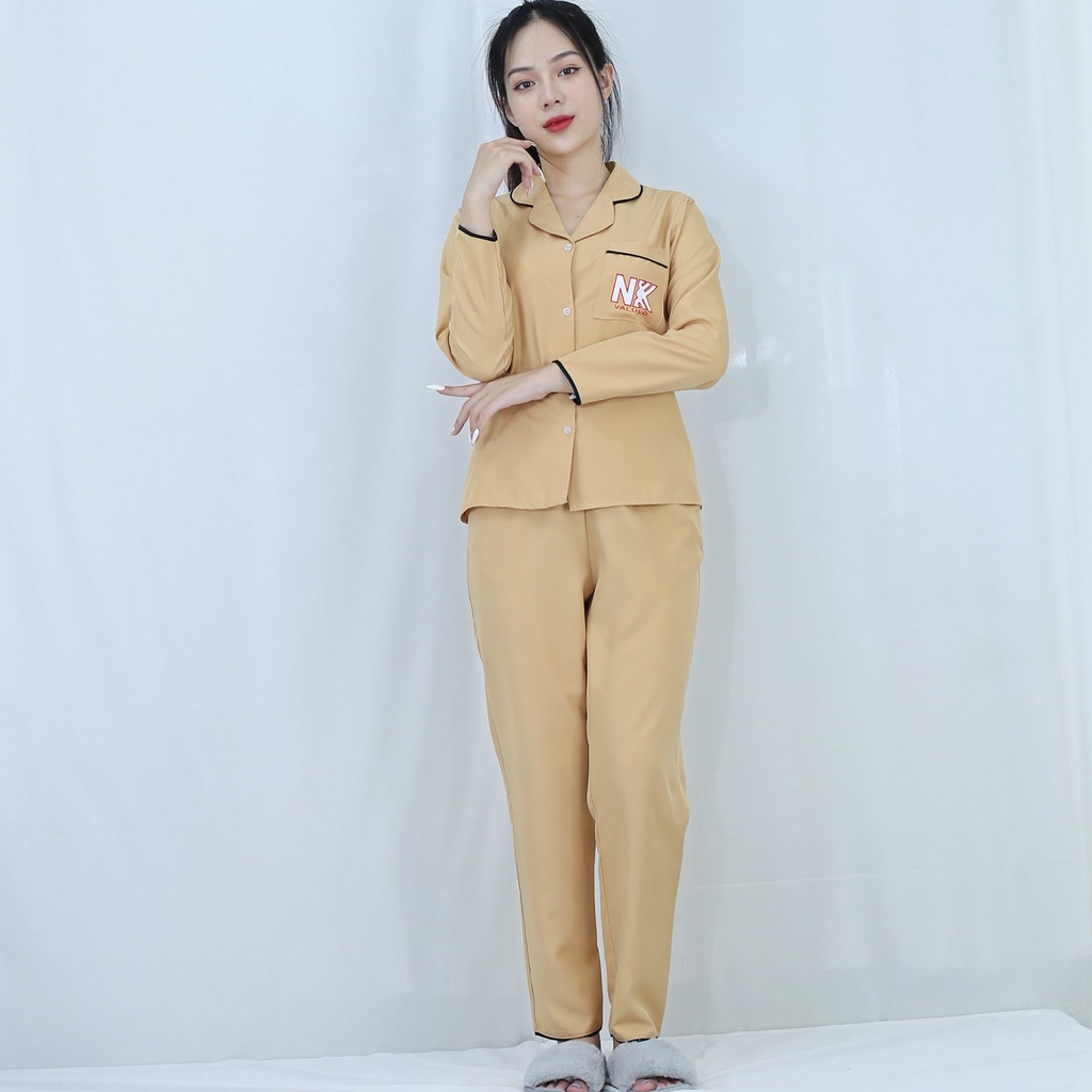 Bộ đồ bộ Pijama màu VÀNG DA NKK tay dài quần dài lụa Pháp - Thoải Mái Nhẹ Nhàng