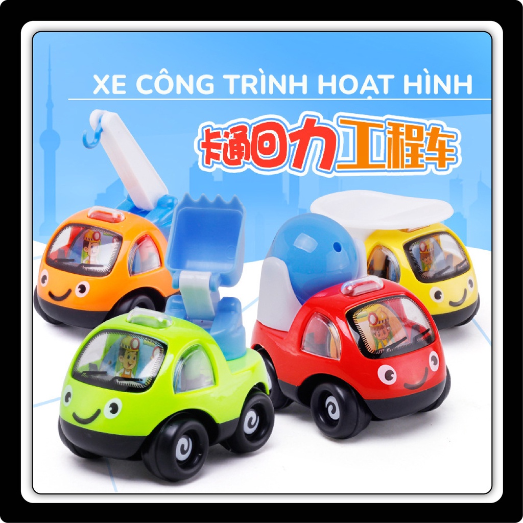 Combo 4 Xe Đồ Chơi Công Trường Mini Máy Múc Cần Cẩu Chạy Trớn Kiểu Dáng Ngộ Nghĩnh Nhựa ABS An Toàn Cho Bé
