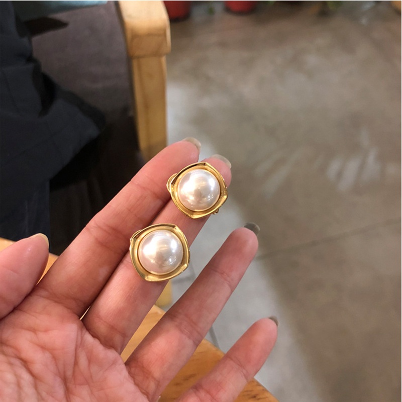 Bông Tai Mạ Bạc 925 Hình Vuông Đính Ngọc Trai Đơn Giản Phong Cách Hàn Quốc