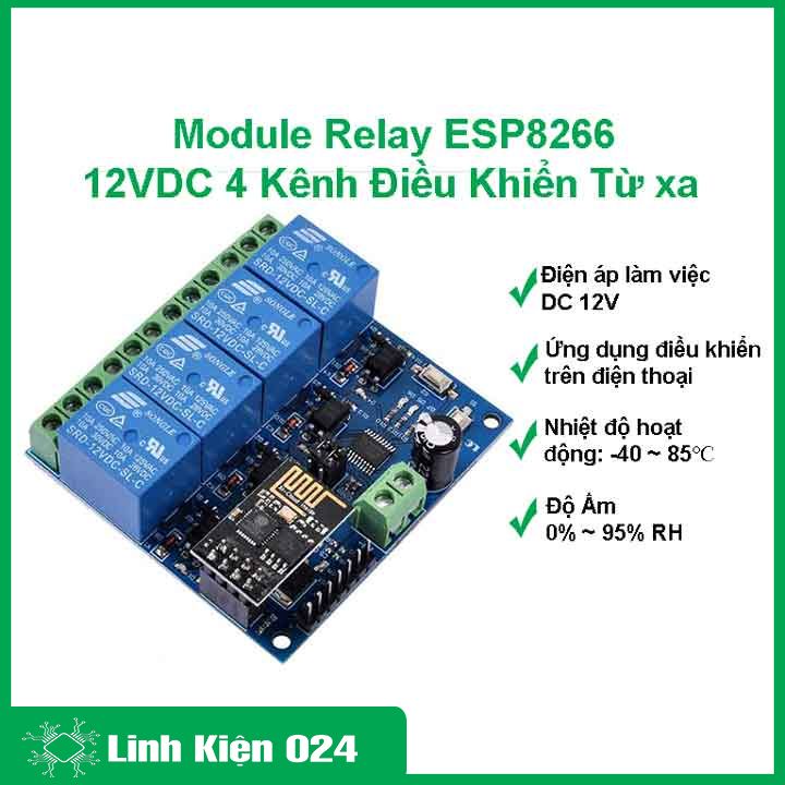 Module relay ESP8266 ESP-01 DC 12V 4 kênh hỗ trợ điều khiển từ xa trên điện thoại