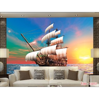 Tranh dán tường 3D Thuận buồm xuôi gió - vải lụa kim tuyến (kích thước theo yêu cầu)