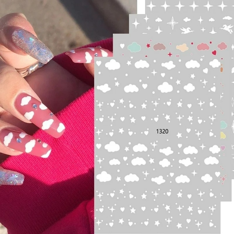 1 Tấm Đề Can Dán Móng Tay 3D Hình Mặt Trăng/Trái Tim Siêu Mỏng Tự Dính