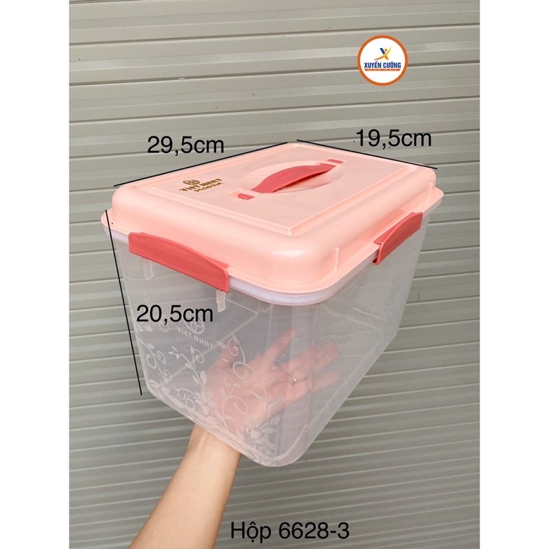 Hộp thực phẩm có quai xách, zoăng silicon chống trà tiện lợi 6628