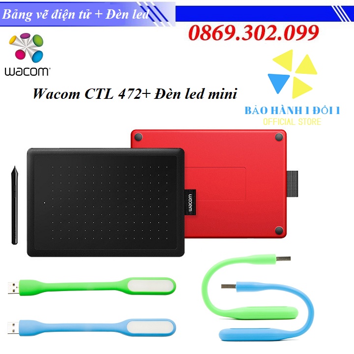 Combo Bảng vẽ đồ họa Wacom CTL 472 chuyên dùng cho thiết kế đồ họa + Đèn led mini cổng USB siêu sáng cấp