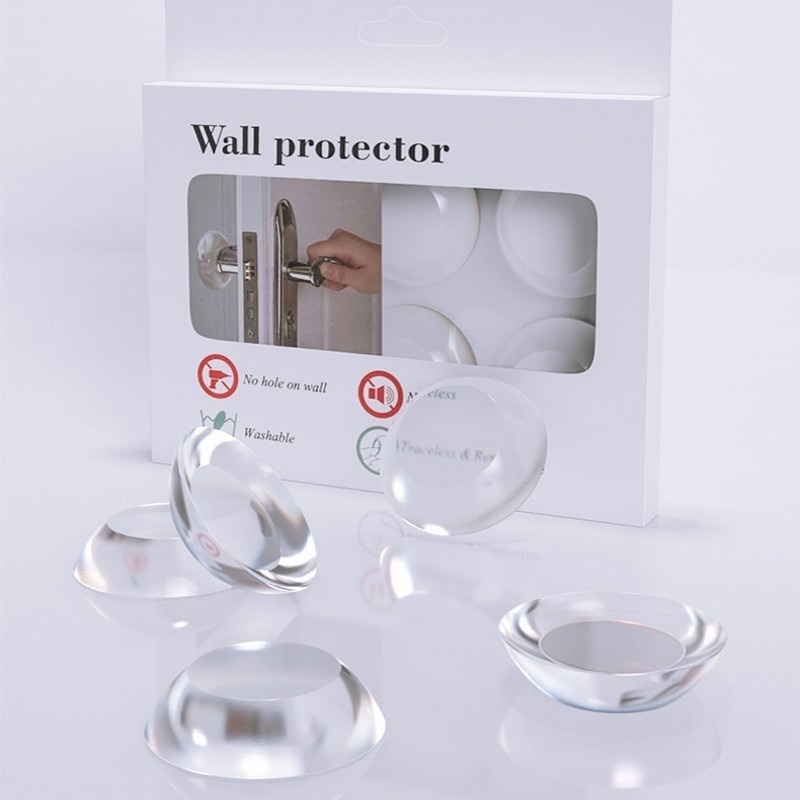 Set 6 miếng đệm cao su silicon trong suốt hình tròn gắn tường giảm tiếng ồn bảo vệ tay cầm cửa