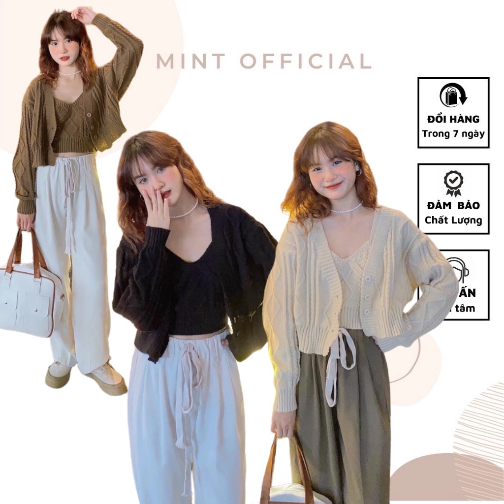 Set áo cardigan kèm crop len có 5 màu