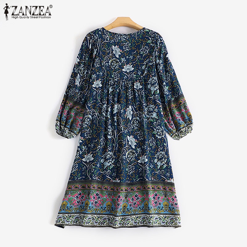 Đầm ZANZEA cổ v dáng rộng in họa tiết phong cách bohemian thời trang