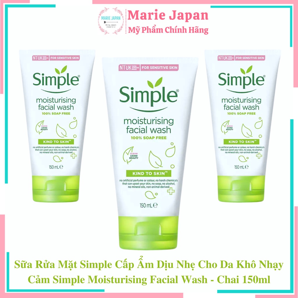 Sữa Rửa Mặt Simple TUÝP TRẮNG Cấp Ẩm Dịu Nhẹ Cho Da Khô Nhạy Cảm  Moisturising Facial Wash - Chai 150ml