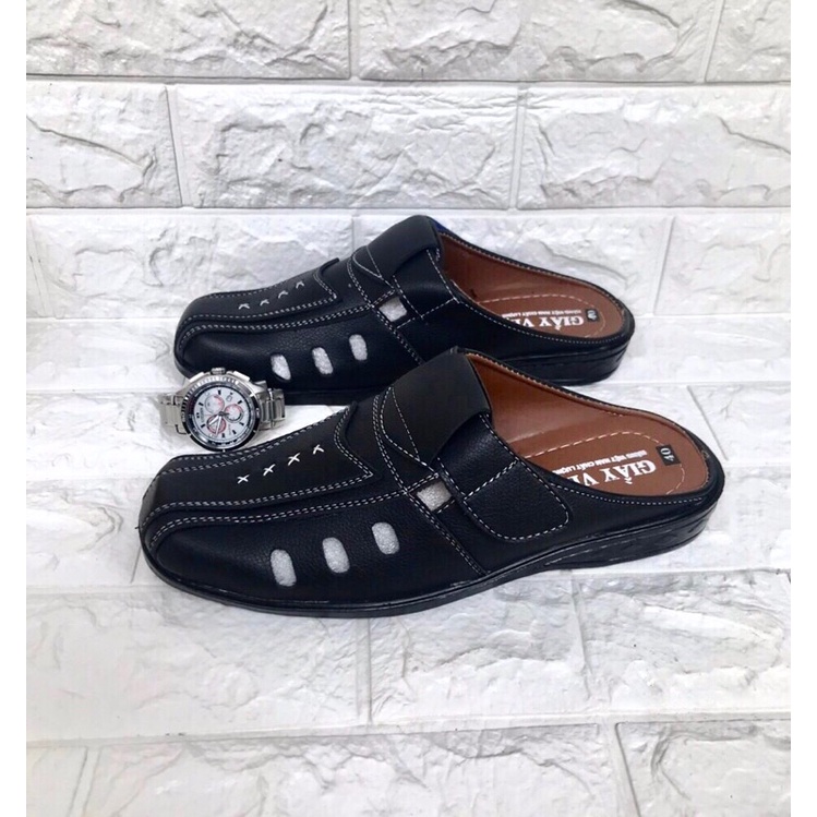 Dép bít mũi nam có lổ thoáng mát..da mềm..mã SP03..màu đen..mẫu mới nhấ