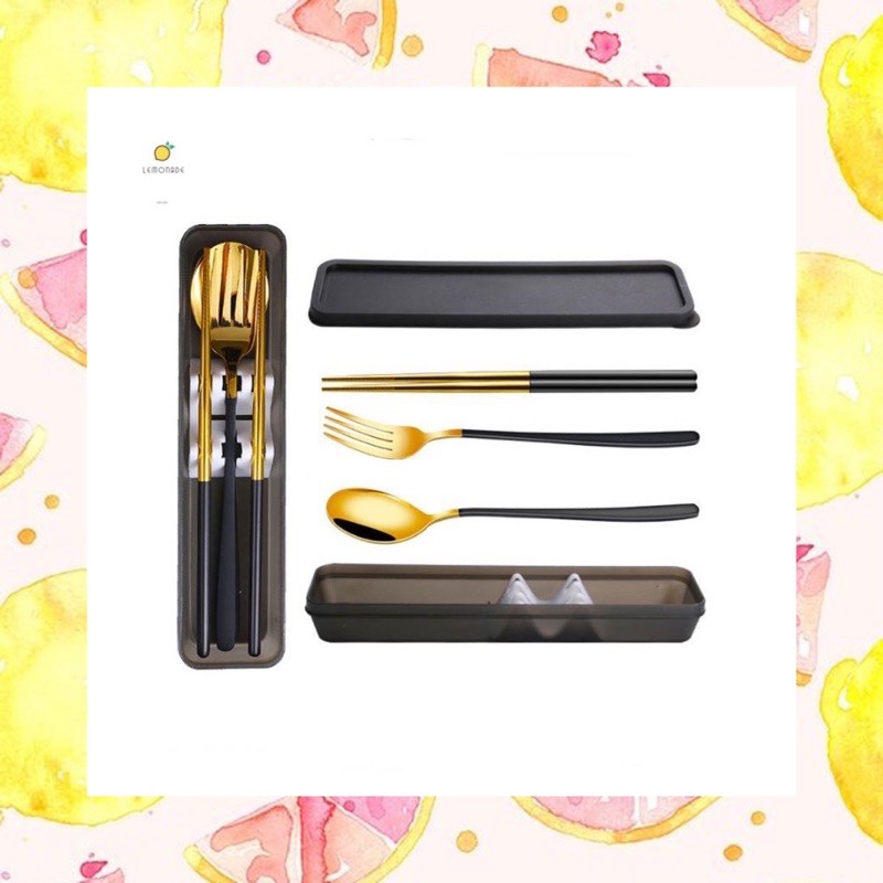 Bộ Muỗng Đũa Nĩa Thìa Inox 304 Cá Nhân Cơm Trưa Văn Phòng Dã Ngoại Cao Cấp