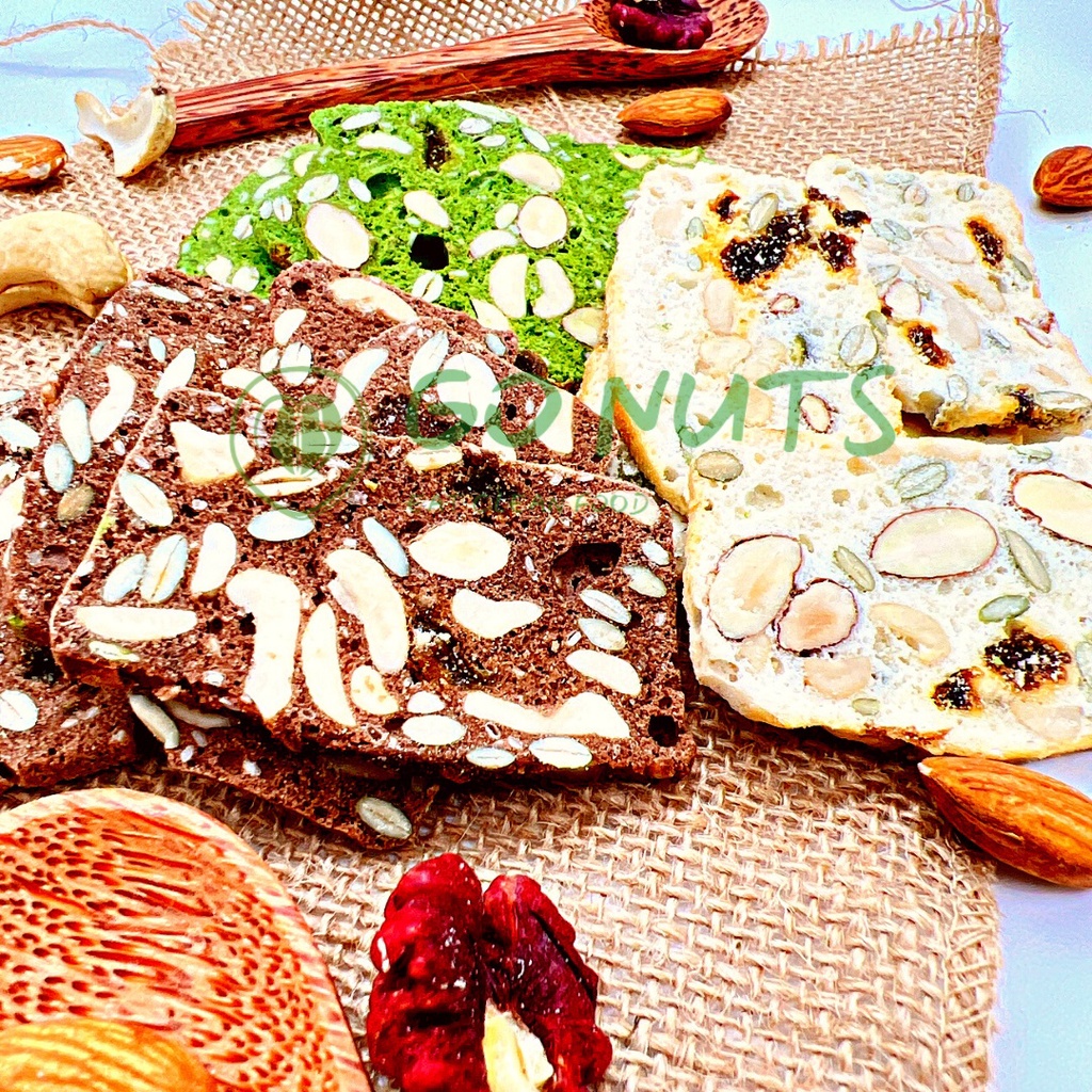 Bánh Biscotti nguyên cám GONUTS 3 vị Không đường Bánh ăn kiêng hỗ trợ giảm cân bánh hạt dinh dưỡng ngũ cốc healthy