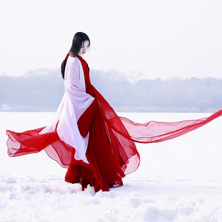 Trang phục hán phục nữ sinh cổ trang dài siêu cổ tích eo thon áo sơ mi tay to múa cổ điển biểu diễn guzheng