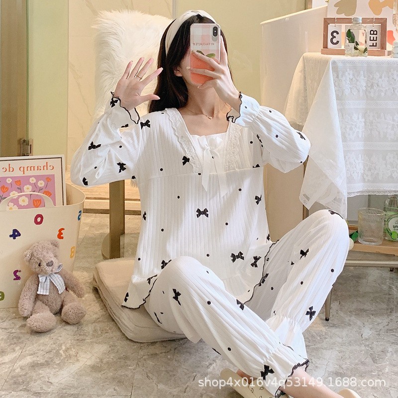 Bộ ngủ nữ thu đông cao cấp dài tay, pijama tiểu thư dễ thương C421 | BigBuy360 - bigbuy360.vn
