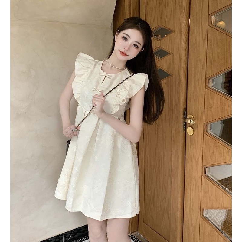 Đầm Dáng Chữ A Tay Bay Thắt Nơ Phong Cách Trung Hoa Cổ Điển Ngọt Ngào Thời Trang Mùa Hè Hàng Mới Dành