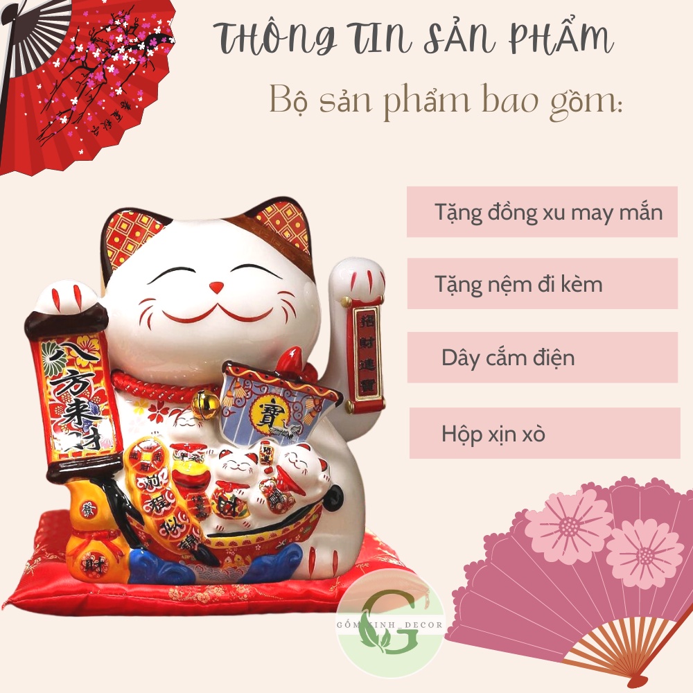 Mèo Thần Tài May Mắn vẫy tay chiêu tài lộc Nhật Bản Maneki neko gốm sứ cao cấp nhiều mẫu mới đẹp các size