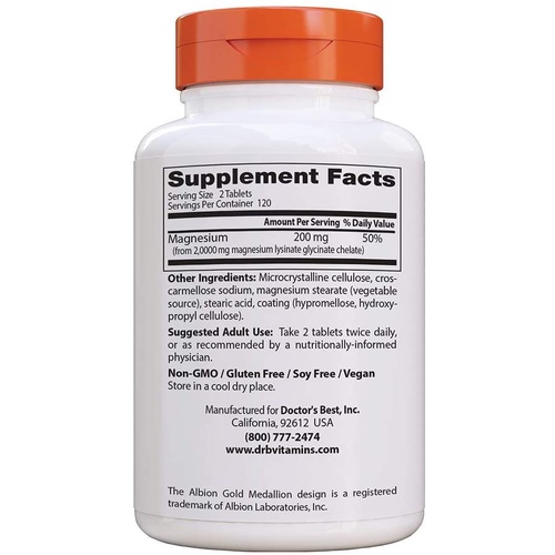 Viên uống DOCTOR'S BEST High Absorption Magnesium giúp bổ sung Magie tăng hiệu suất luyện tập, duy trì cơ bắp