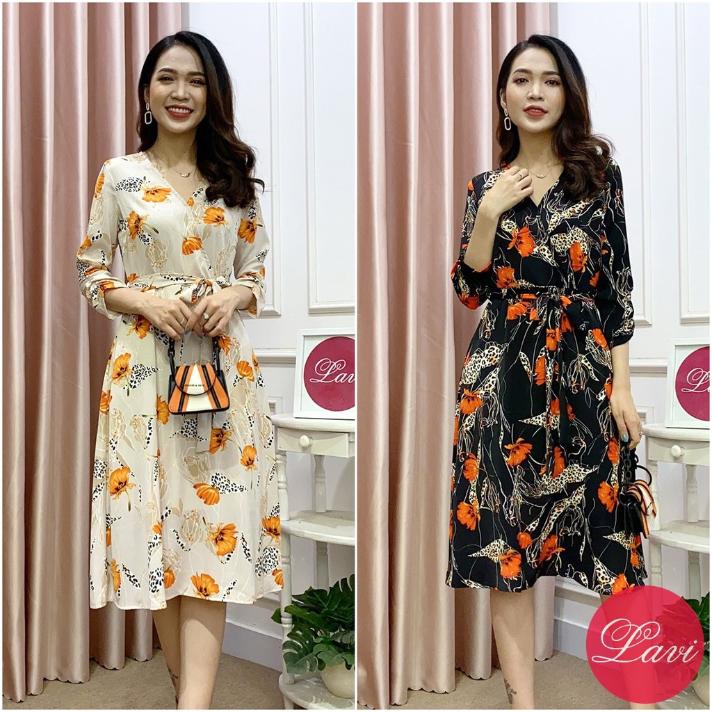 L2206 Đầm xòe công sở tay lỡ họa tiết thanh lịch - Lavi House