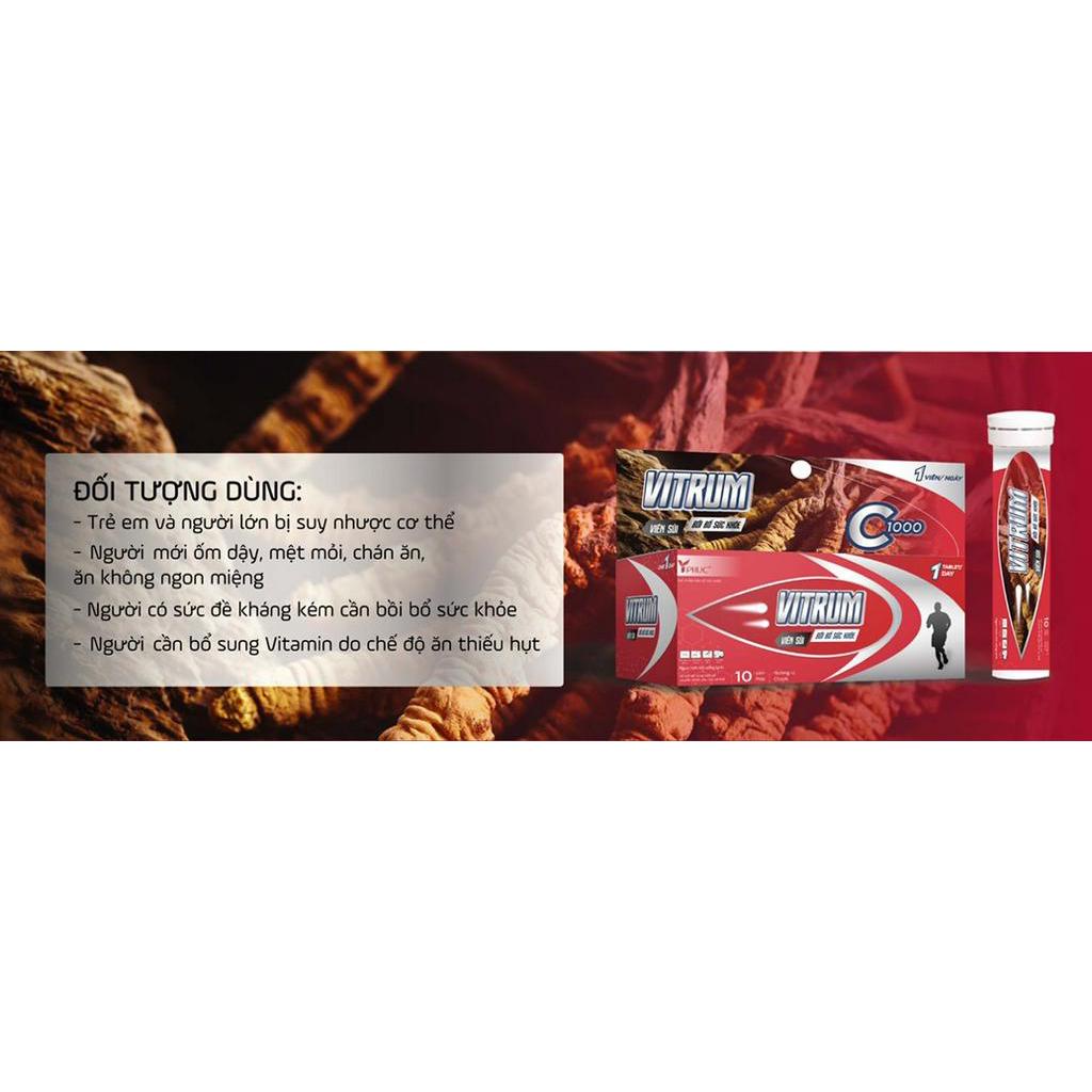 Viên sủi bồi bổ sức khoẻ VITRUM - Viên sủi Đông trùng Hạ thảo, giúp tăng đề kháng, ăn ngon, ngủ tốt