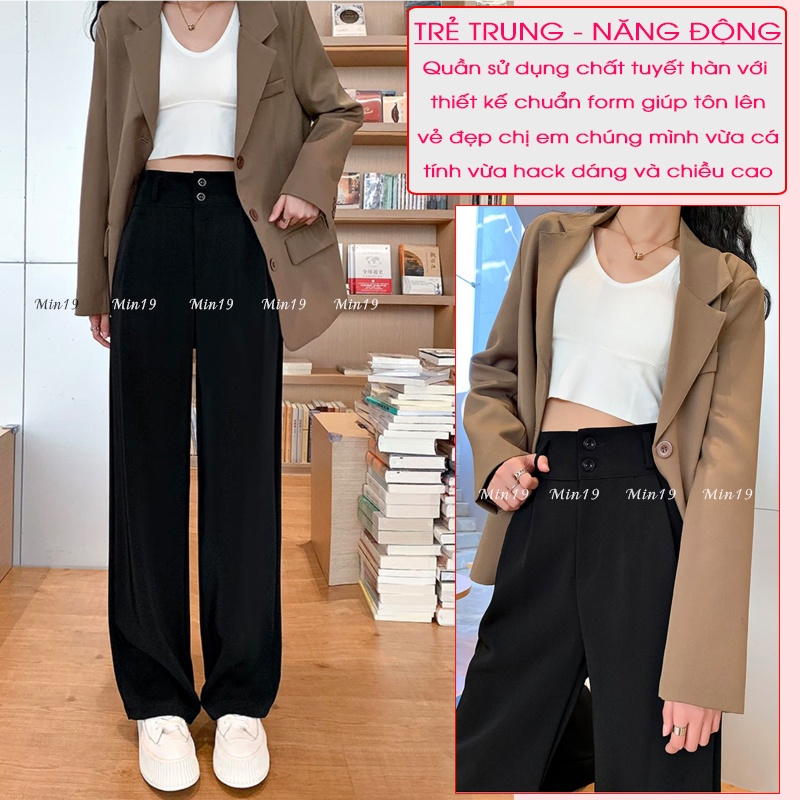 Quần Ống Rộng Nữ MIN19 Quần Ống Suông Cullotes  Lưng Cao Cạp Cao Dáng Dài Bigsize Màu Đen Nâu Be Thời Trang Hàn Quốc