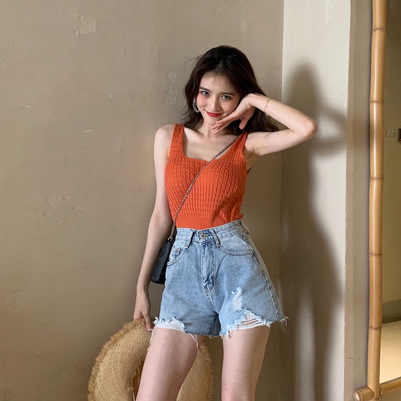 Áo Dệt Kim Hai Dây Dáng Ngắn 2022 Thời Trang Xuân Hè Hàng Mới Dành Cho Bạn Nữ