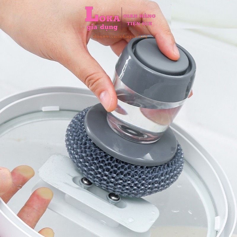 LOKA 100: Cọ xoong nồi rửa bát đa năng tích hợp chứa dầu rửa và nút nhấn dầu