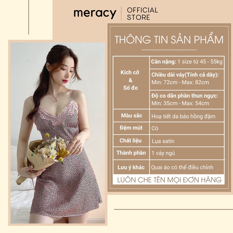 Đầm ngủ lụa satin 2 dây cao cấp nữ MERACY có mút ngực ren mặc nhà họa tiết báo đốm M03 - VN | BigBuy360 - bigbuy360.vn