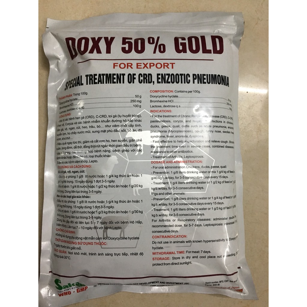 Doxy 50% gold Sakan (hen gà, suyễn lợn, khò khè, ho khó thở) 1kg - chỉ dùng trong thú y