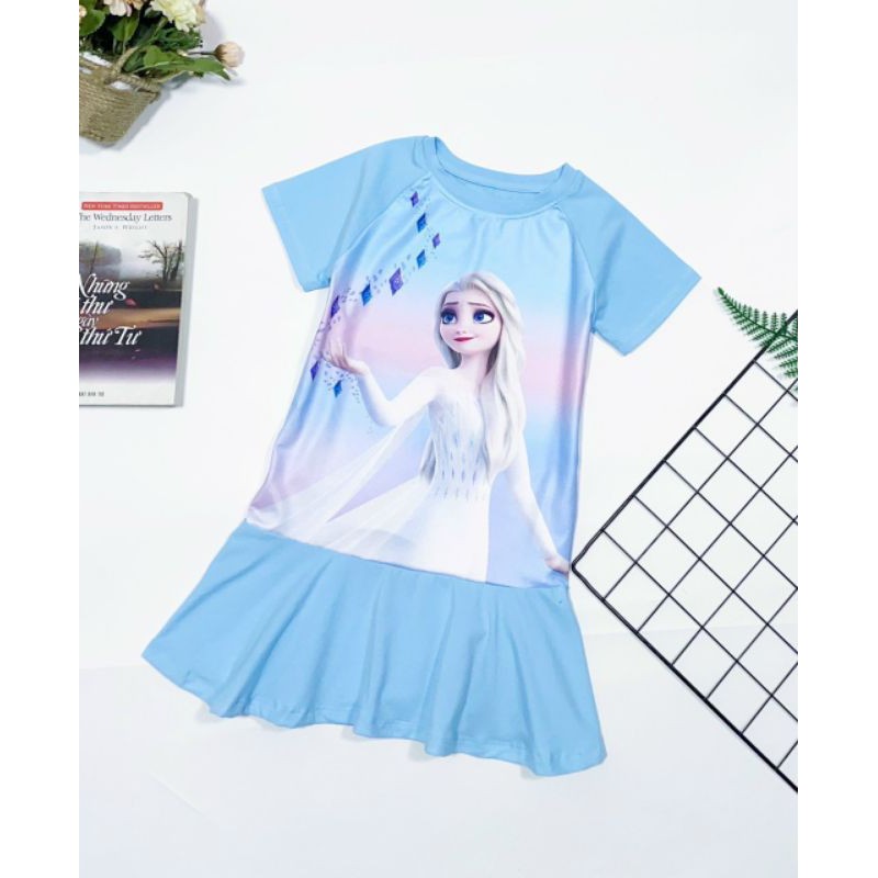 Váy Đầm thun công chúa Elsa cho Bé Gái Cao Cấp Mềm Mát siêu xinh size 3-10 HT