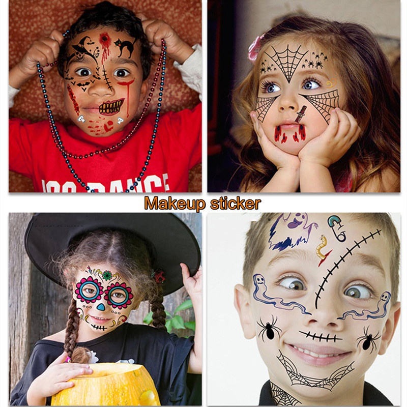 Hình Xăm Dán Mặt Và Cơ Thể Phong Cách Halloween Độc Đáo