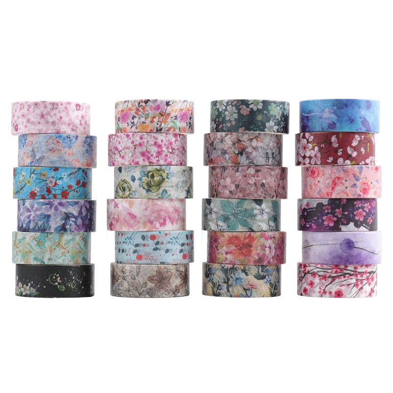 Bộ 24 Cuộn Băng Dính Washi Họa Tiết Hoa Trang Trí Sổ Tay