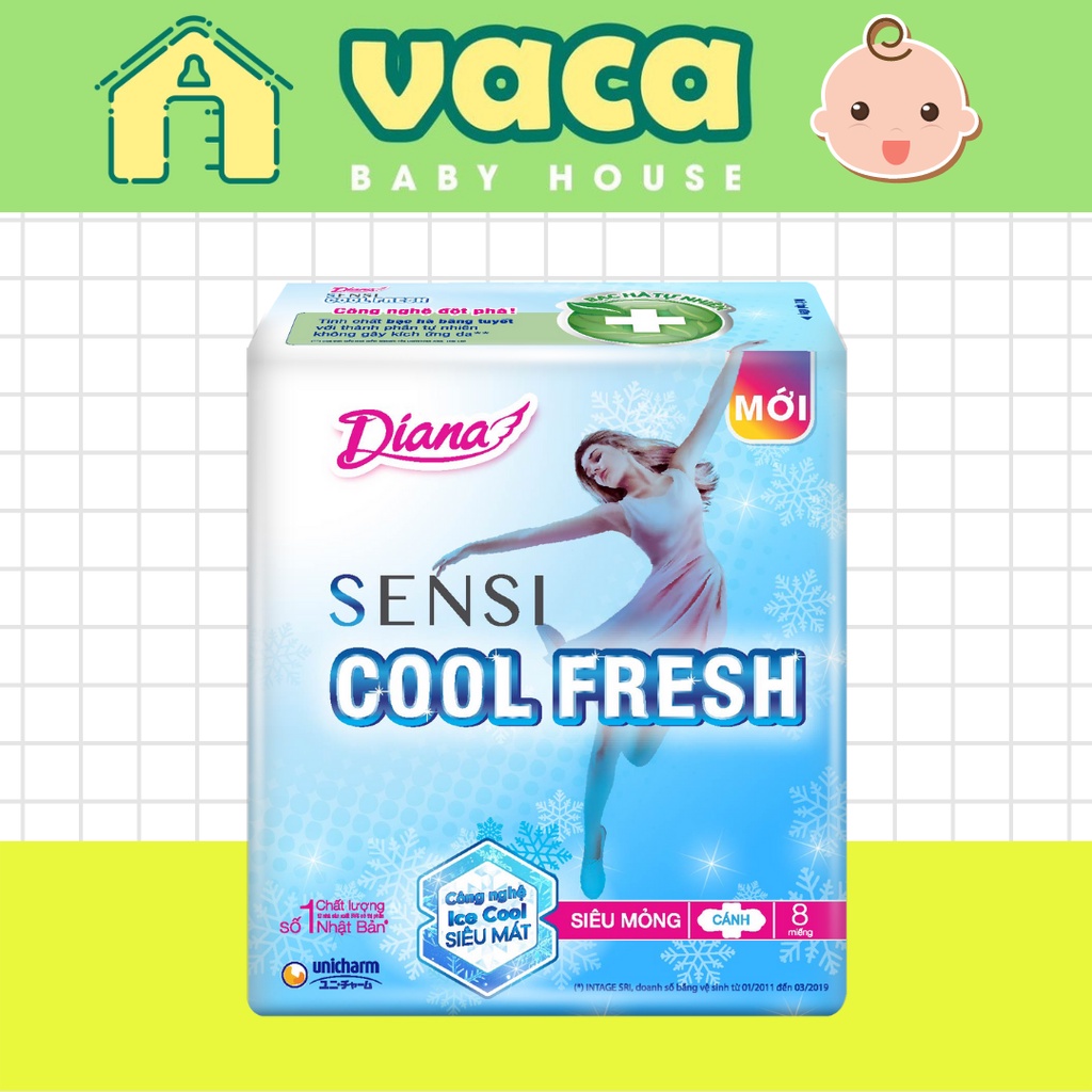 Băng Vệ Sinh Diana Sensi Cool Fresh Siêu Mỏng Có Cánh (Gói 8 Miếng)