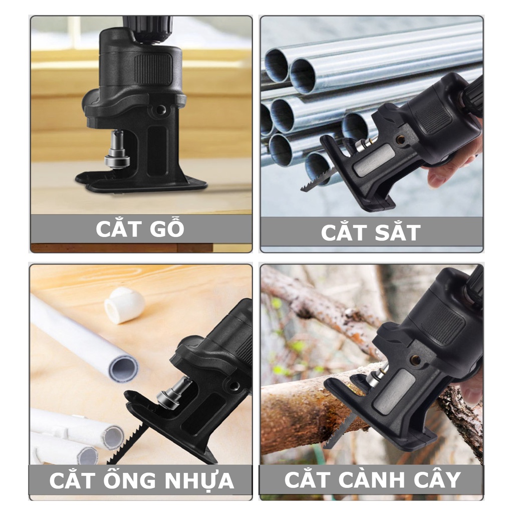 Bộ chuyển đổi máy khoan thành máy cưa lọng tặng kèm lưỡi cưa dùng cho máy khoan pin, khoan điện tiện dụng
