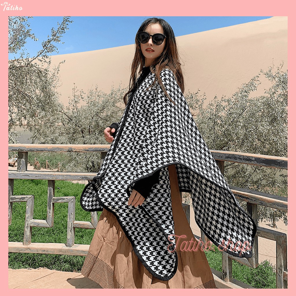 [Hàng Xịn, Giá Tốt] Khăn Choàng Cổ (Khăn Cashmere) Len Cao Cấp Houndstooth Viền Đen Thời Trang Thu Đông - Mã KLN05