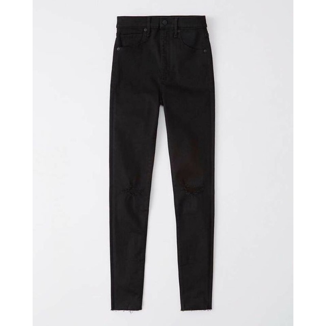 Quần jean đen skinny rách gối cắt lai A&amp;B chất co giãn-hàng xuất