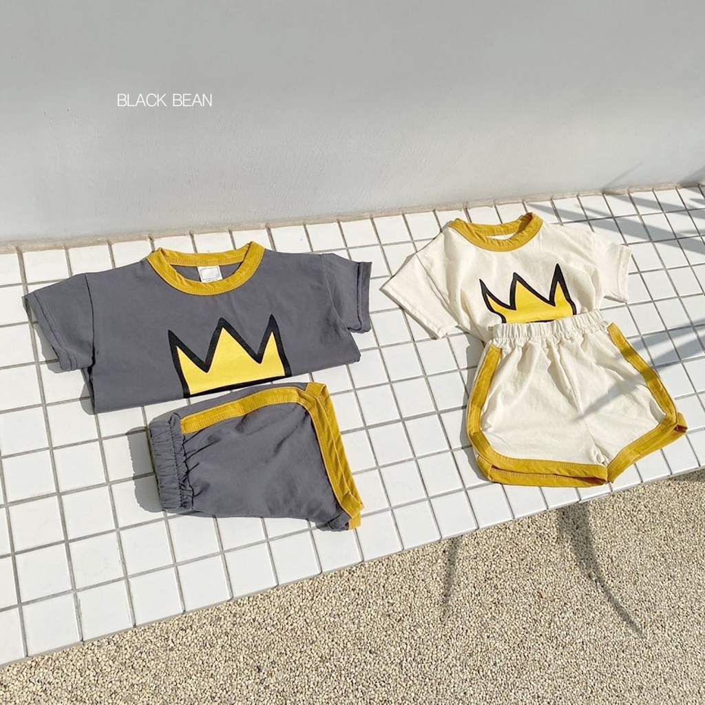 Set Áo Thun Tay Ngắn + Quần Short Cho Bé Sơ Sinh In Hình Vương Miện Đáng Yêu Thời Trang Mùa Hè